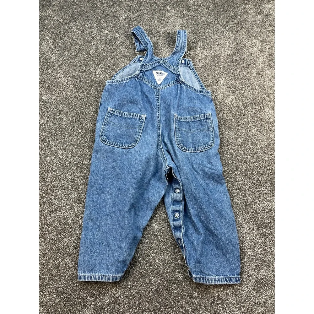 OshKosh Bgosh Vintage Style Denim Overalls Medium Wash Snap Inseam Kids 2T